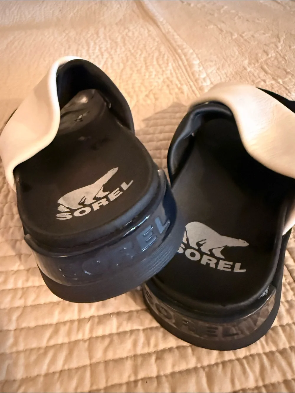 Sorel Black and White Logo Slide Sandals